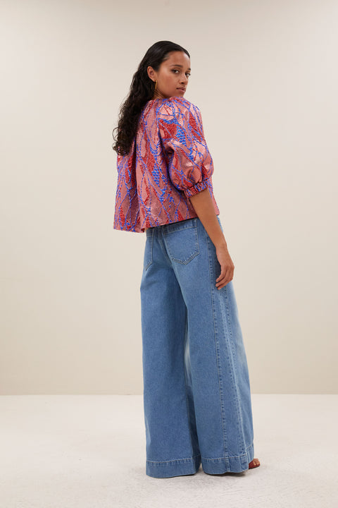 By Bar - Mauri jacquard blouse - 322 Coral