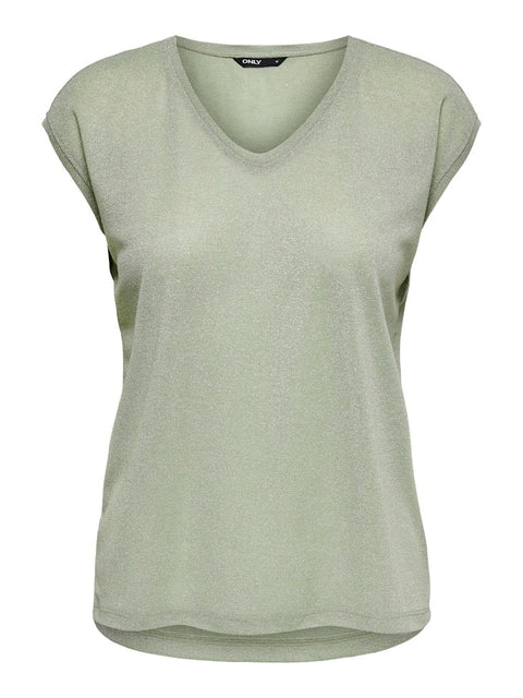 Only - 15136069 ONLSILVERY S/S V NECK - Desert Sage