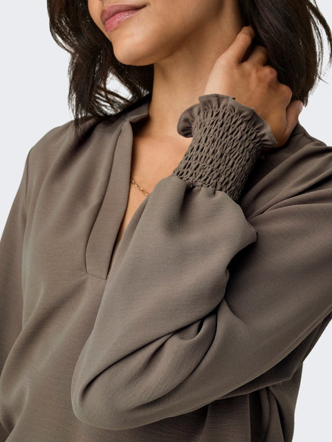 Only NOOS - 15284309 ONLMETTE V-NECK LS SM - Brown Lentil / blousje