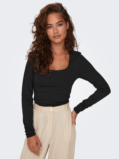 Only NOOS - 15302647 ONLEA L/S DEEP NECK T - Black / top
