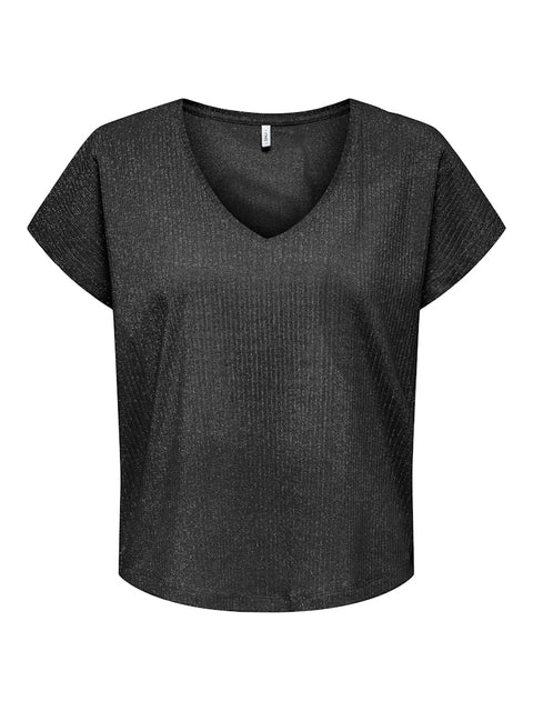Only - 15339794 ONLASIA S/S V-NECK TO - Black/Black glit