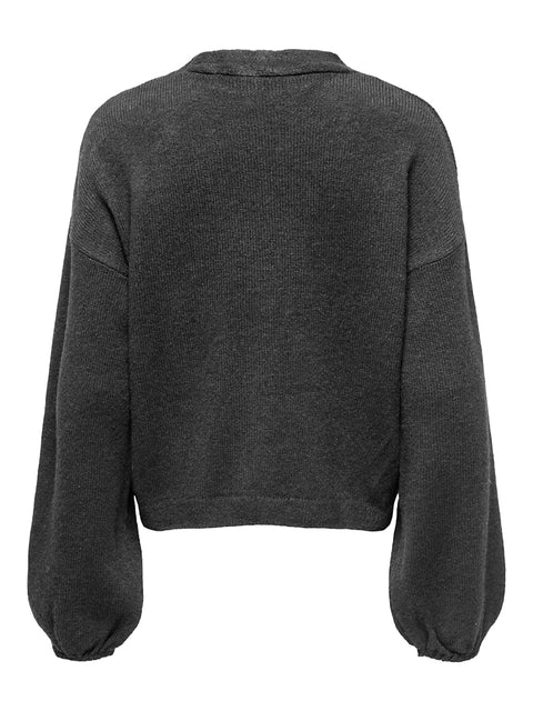 Only - 15343634 ONLDONNA LS V-NECK PU - Dark Grey Melang