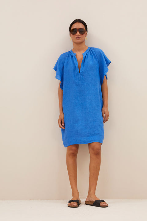 By Bar - Vina linen dress 25117007 - 675 Queens blue