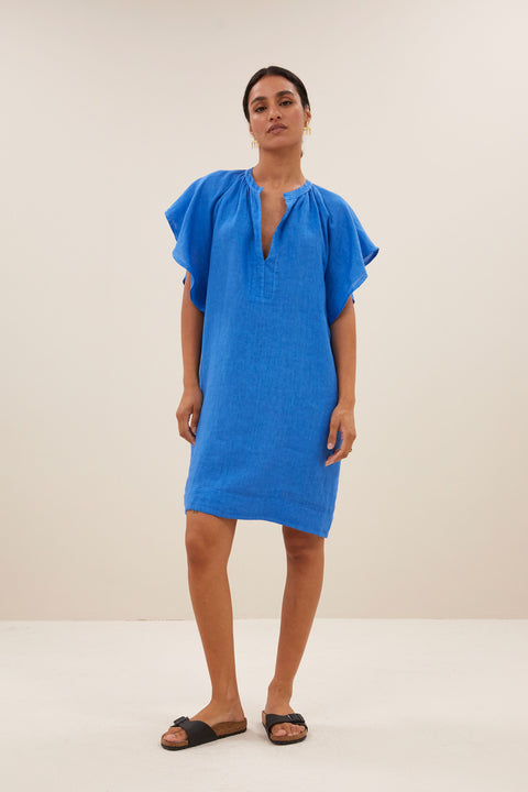 By Bar - Vina linen dress 25117007 - 675 Queens blue