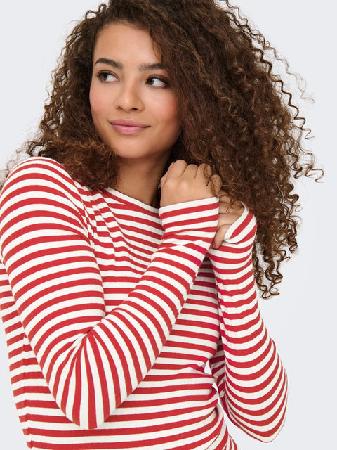 Only - 15342088 ONLAIDA L/S STRIPED T - Salsa/WHITE