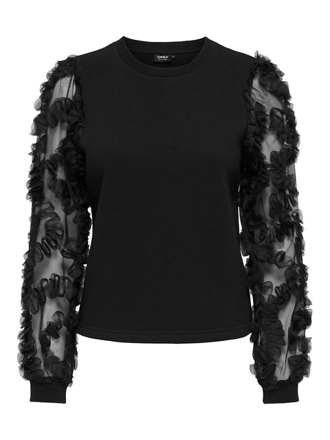Only - 15371234 ONLLAVIN L/S O-NECK M - Black/Black mesh