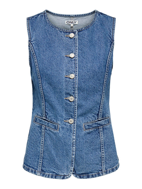 Only NOOS - 15354753 ONLGIULINA S/L BUTTON - Medium Blue Deni / top