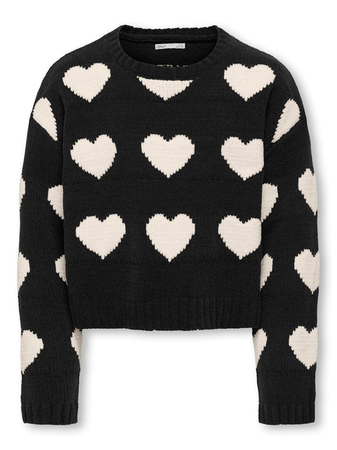 Kids Only - 15363155 KOGSUS L/S O-NECK Black/Heart/Egre