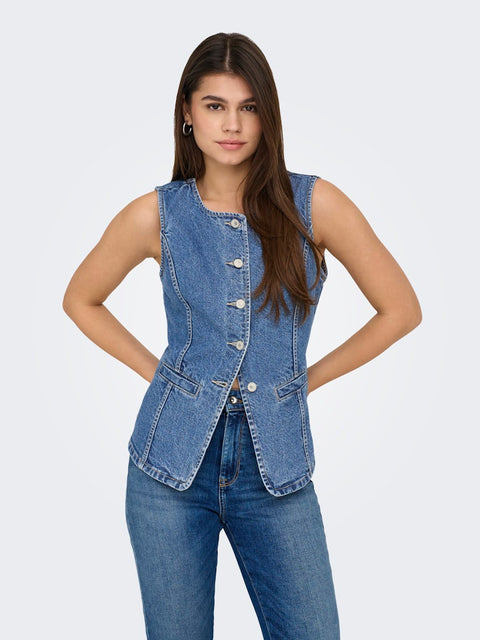 Only NOOS - 15354753 ONLGIULINA S/L BUTTON - Medium Blue Deni / top