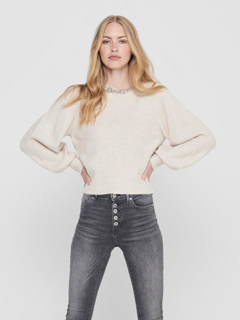Only - 15210667 ONLELSA L/S PULLOVER - Pumice Stone/W.
