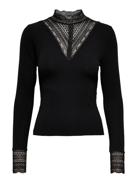 Only NOOS - 15207788 ONLTILDE L/S HIGH NEC - Black/BLACK LACE / top