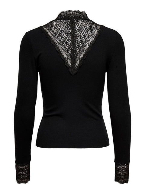 Only NOOS - 15207788 ONLTILDE L/S HIGH NEC - Black/BLACK LACE / top