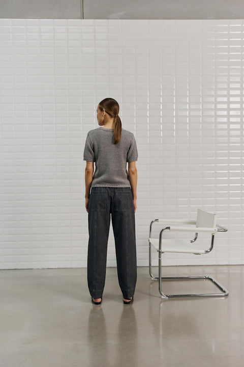 With Black - WBLELINORE SS KNIT - midgrey me mid g / top