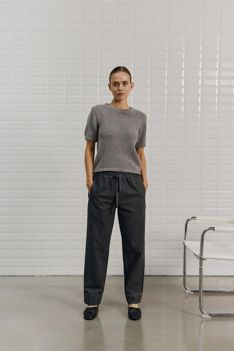 With Black - WBLELINORE SS KNIT - midgrey me mid g / top