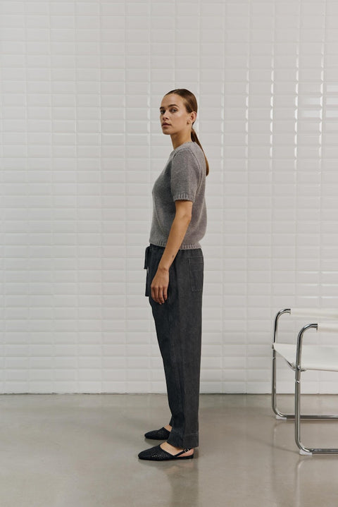 With Black - WBLELINORE SS KNIT - midgrey me mid g / top