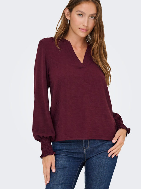 Only NOOS - 15284309 ONLMETTE V-NECK LS SM - Tawny Port / blousje