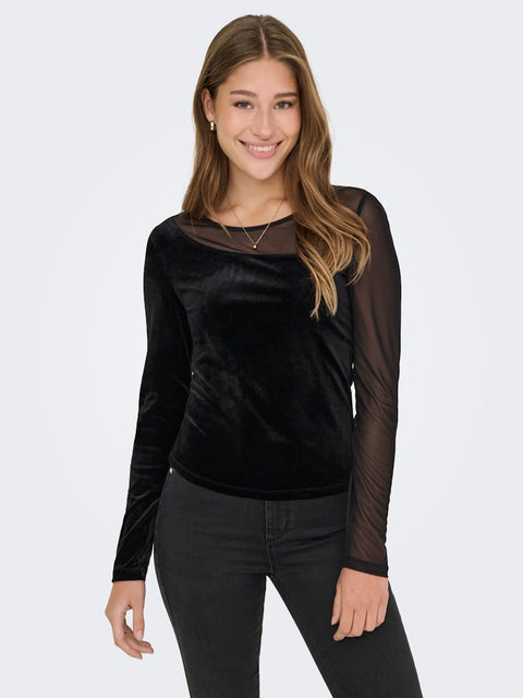 Only - 15360668 ONLSMOOTH L/S MESH MI - Black/Assymetric