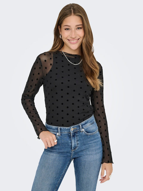 Only - 15358989 ONLJULIET L/S MOCKNEC - Black/Letti dot