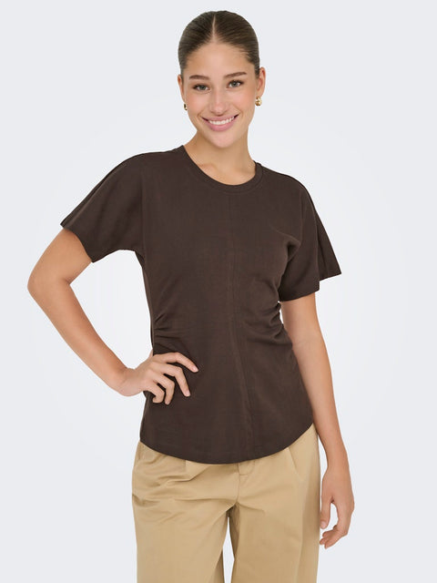 Only NOOS - 15365258 ONLMARIE S/S RUCHING - Seal Brown / top