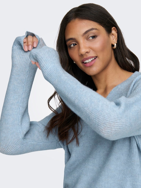 Only NOOS - 15204588 ONLCAMILLA V-NECK L/S - Cashmere Blue/ME / sweater