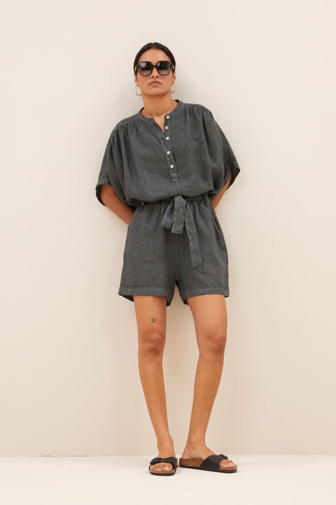 By Bar - June linen short 25118510 - 867 Charcoal