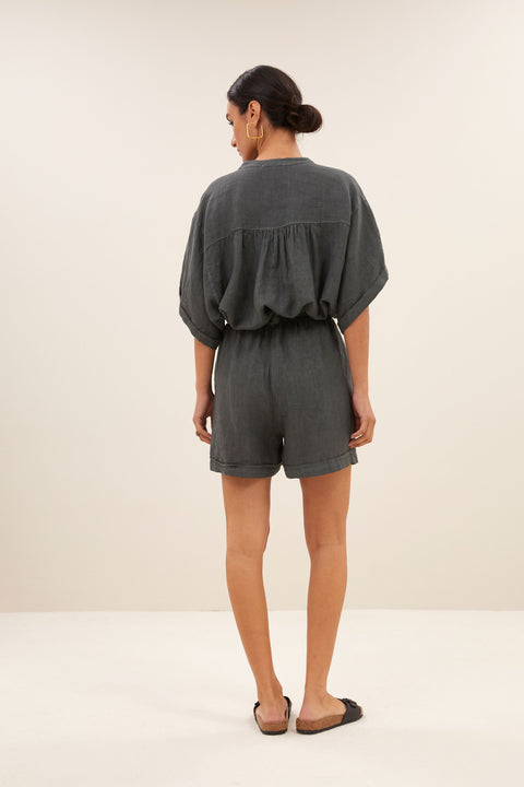 By Bar - June linen short 25118510 - 867 Charcoal