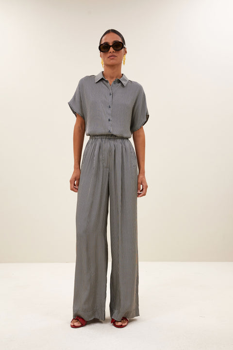By Bar - Benji silky stripe pants - 886 Jet black stripe