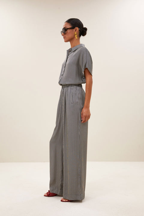 By Bar - Benji silky stripe pants - 886 Jet black stripe