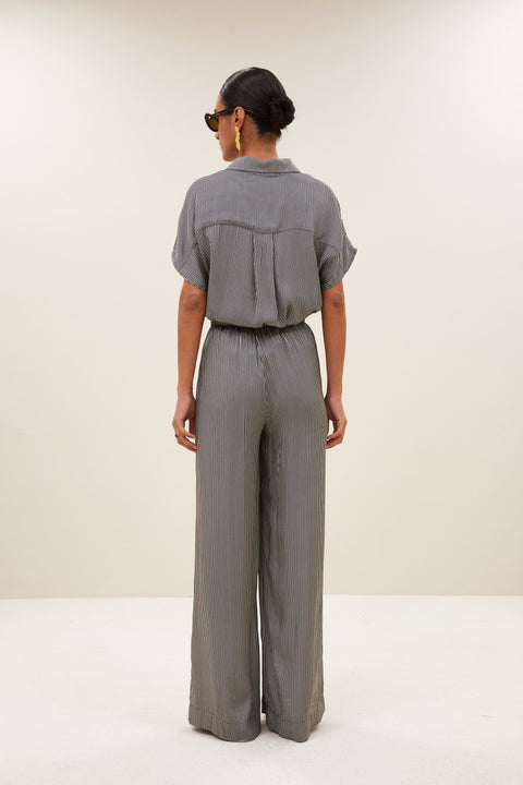 By Bar - Benji silky stripe pants - 886 Jet black stripe