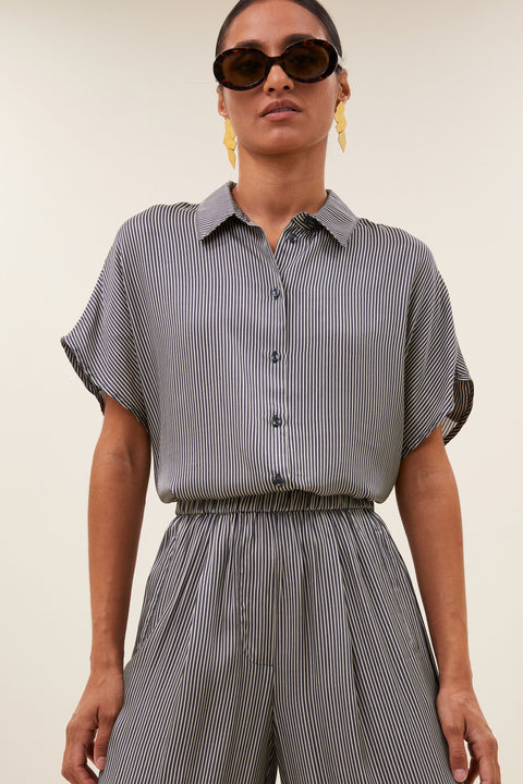 By Bar - Benji silky stripe pants - 886 Jet black stripe