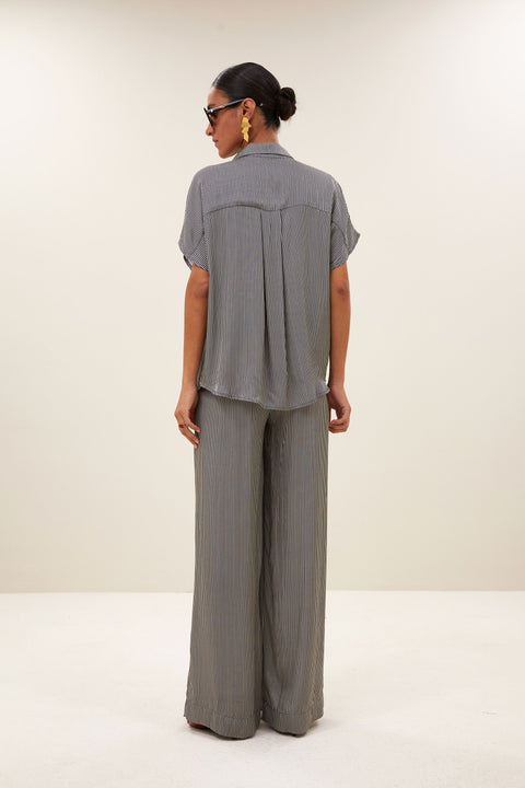 By Bar - Barley silky stripe blouse - 886 Jet black stripe