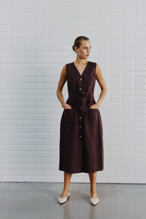 With Black - WBLHELENA SL MIDI - CHOCOLATE / jurk