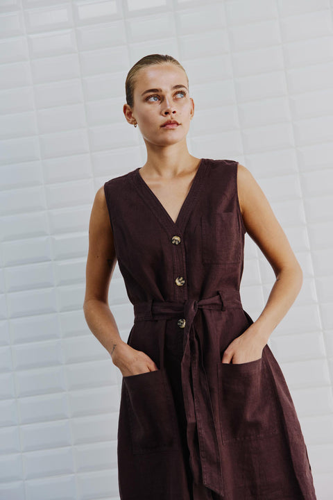 With Black - WBLHELENA SL MIDI - CHOCOLATE / jurk